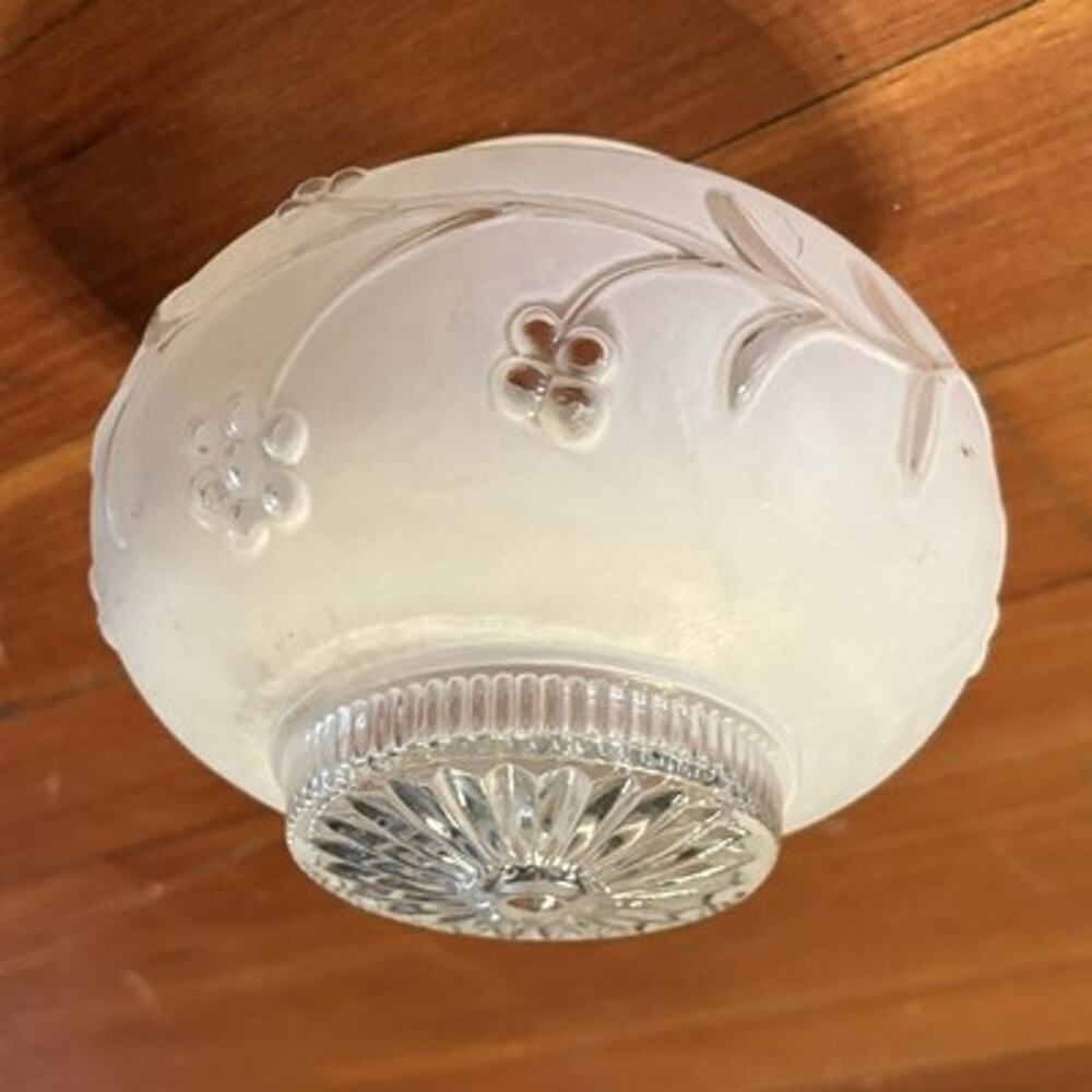 Vintage Clear & Frosted Glass Light Globe Floral Vine Detail ~ 3¼" Fitter